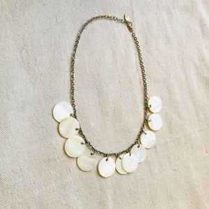 Vintage Robert Rose Mother of Pearl Round Bead Silver Chain Necklace 16”